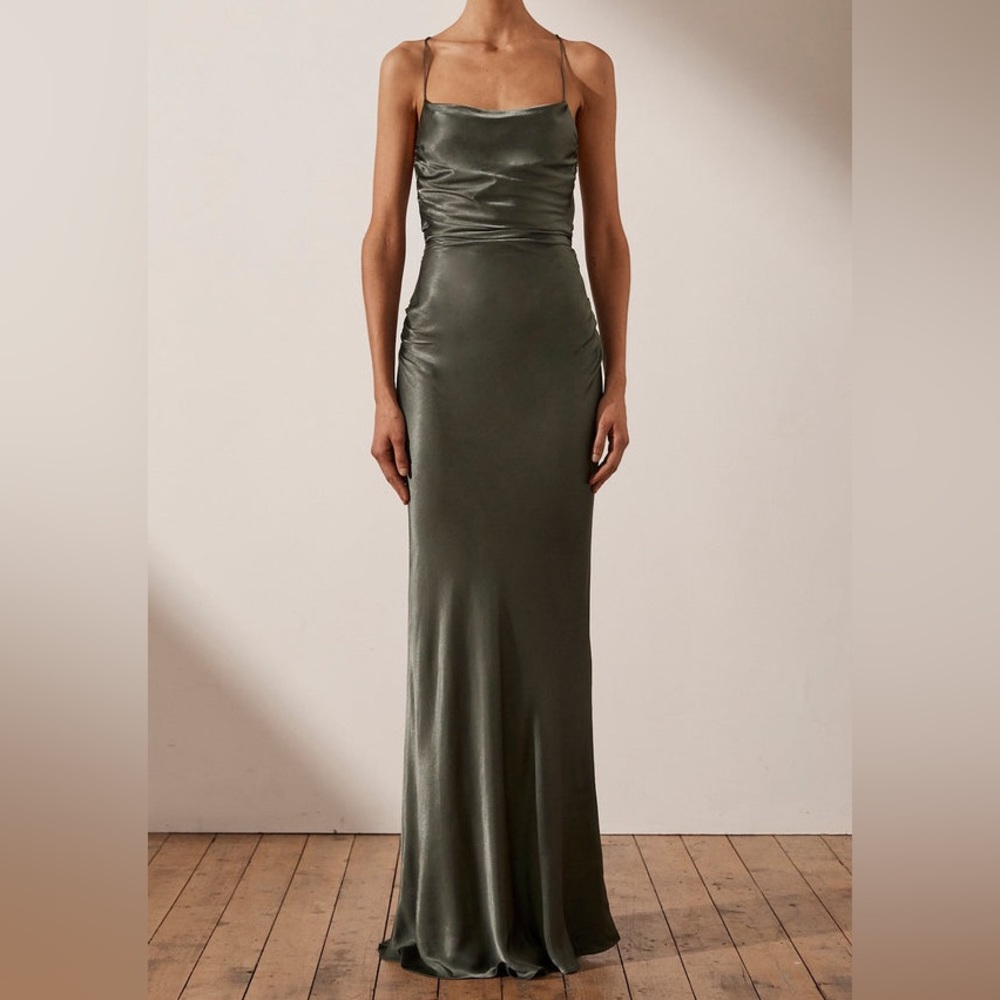 Shona Joy x Free People La Lune Lace Back 6 / Sm Green Silky Maxi Formal
